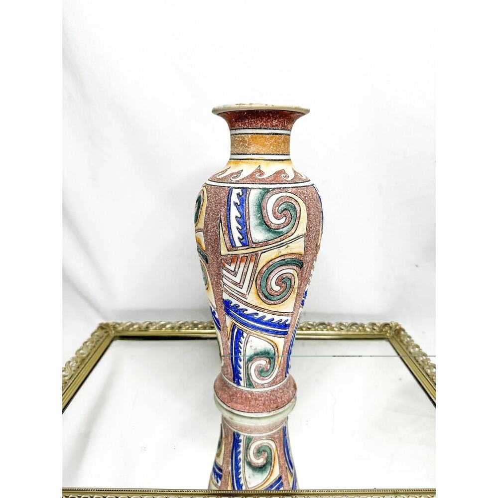 Beautiful Vintage Unique Artisan Vase Hand Painted with Beautiful Earth Tones